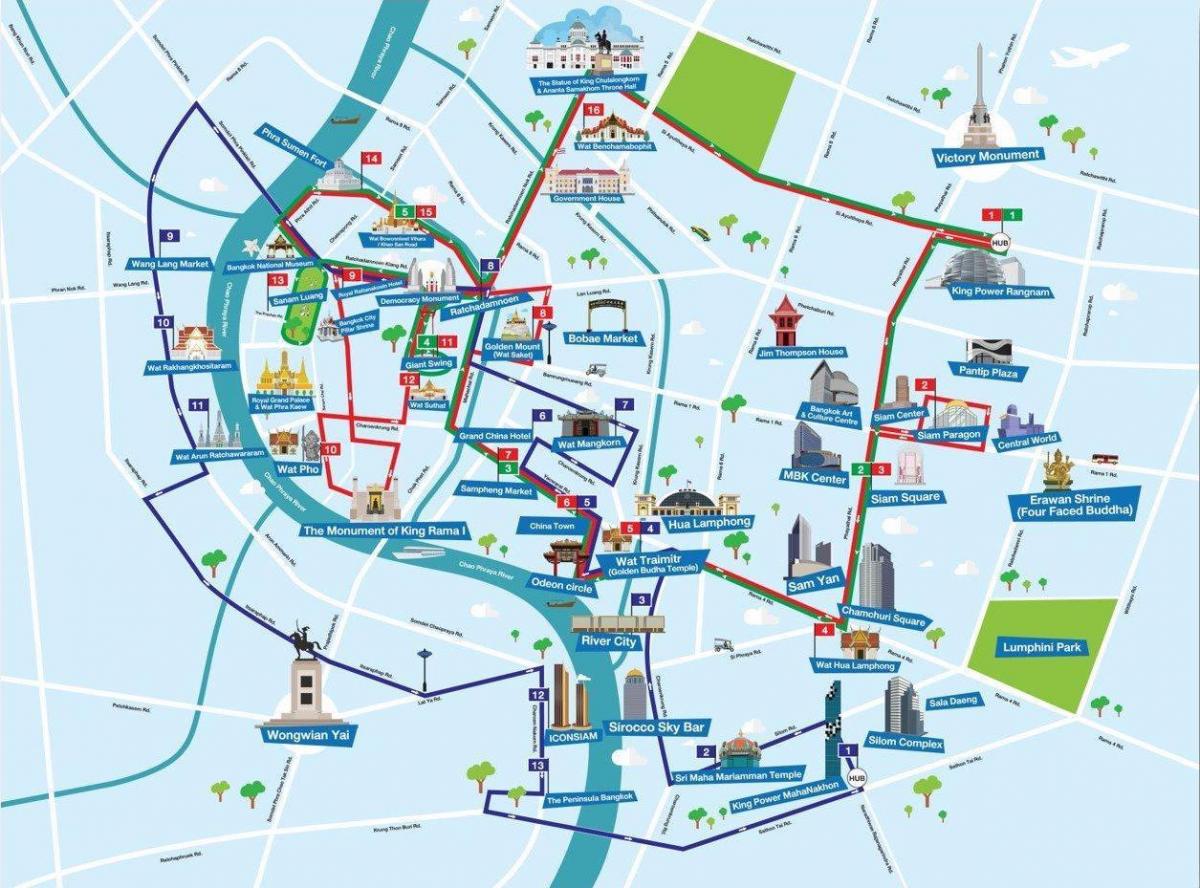 بانكوك (كرونغ ثورب) هوب أون هوب أوف خريطة جولات الحافلات