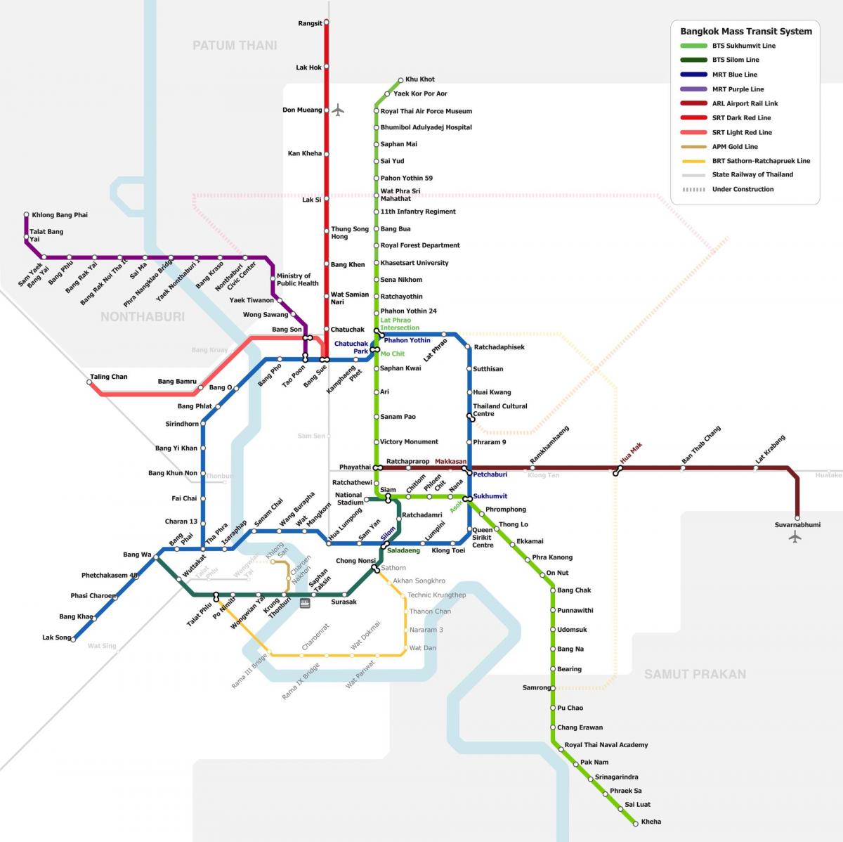 خريطة محطات المترو في بانكوك (Krung Thep)